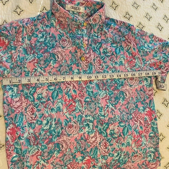 *Vintage* Korean Floral Shimmer Button Down Shirt-Size M - Picture 3 of 6